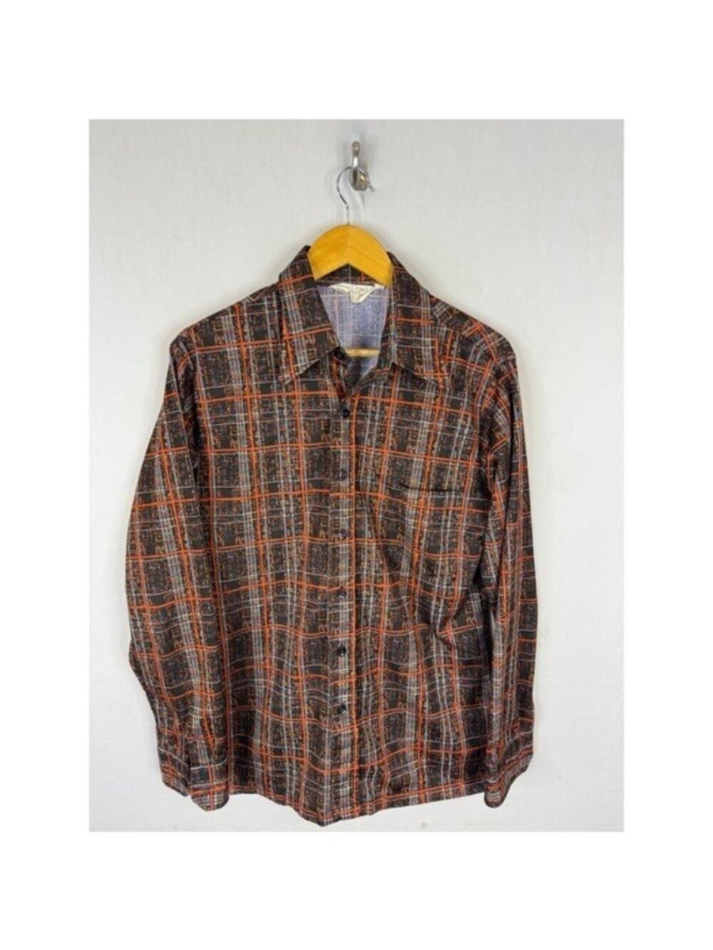 Vintage Pierre Gerard Mr Jeff 70s Orange Grey Abstract Grid Disco Shirt Large